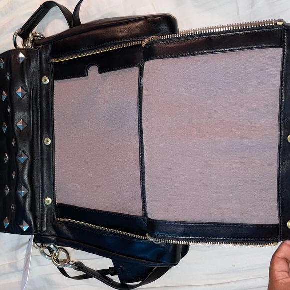 Diane Von Furstenberg Black Work Purse Tablet edgy rocker stud chic work travel - Picture 8 of 11